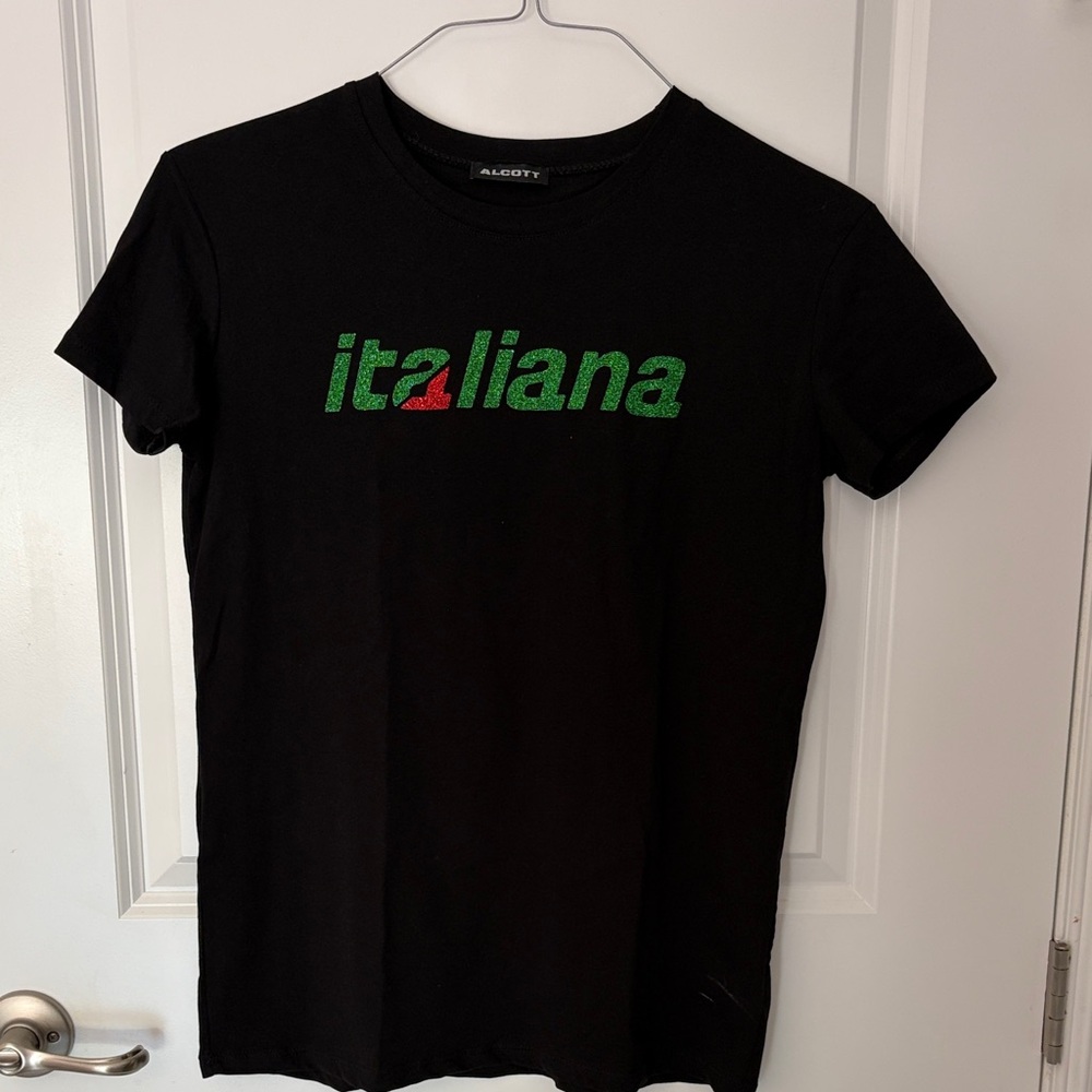 Alcott Black Tee with Green and Red Italiana Print